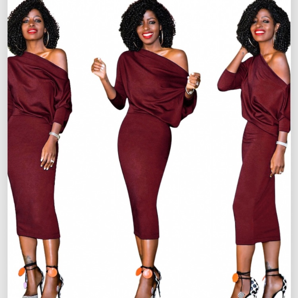 Burgundy off shoulder Bodycon midi dress | Valentine's Day | Size XXL